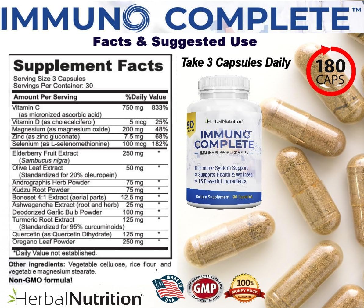 Immune Support Supplement with Vitamin C, D, Zinc and Elderberry - 270 Capsules - görsel 5