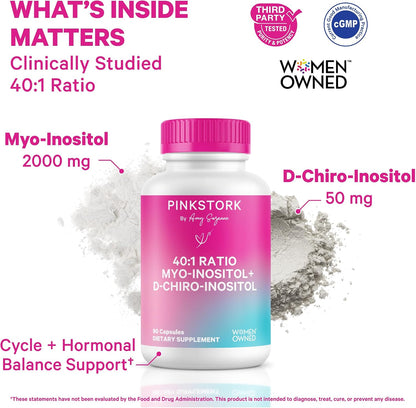 Pink Stork Inositol Supplement for Women, 40:1 Myo & D-Chiro, 30 Servings