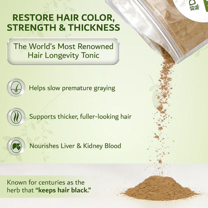 Organic Prepared He Shou Wu Powder (Fo-Ti Root) – Traditional Black Bean Cured Tonic, 113g (4oz)