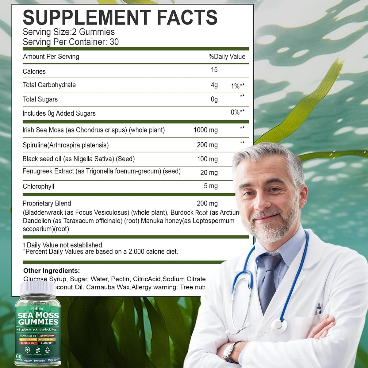 Irish Sea Moss Gummies 3000mg with Bladderwrack, 60 Count - görsel 7