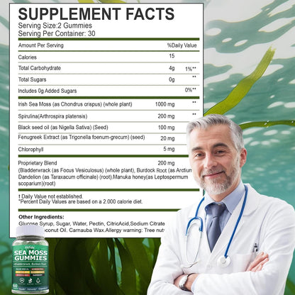 Irish Sea Moss Gummies 3000mg with Bladderwrack, 60 Count