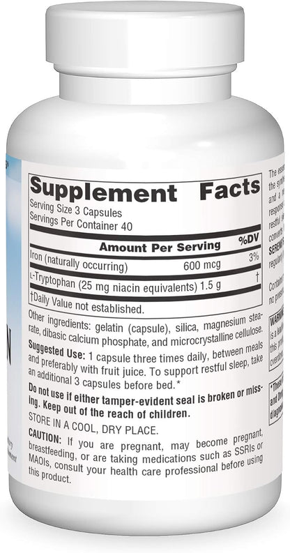 Source Naturals Serene Science L-Tryptophan, 500 mg – 120 Capsules (Nervous System Support)