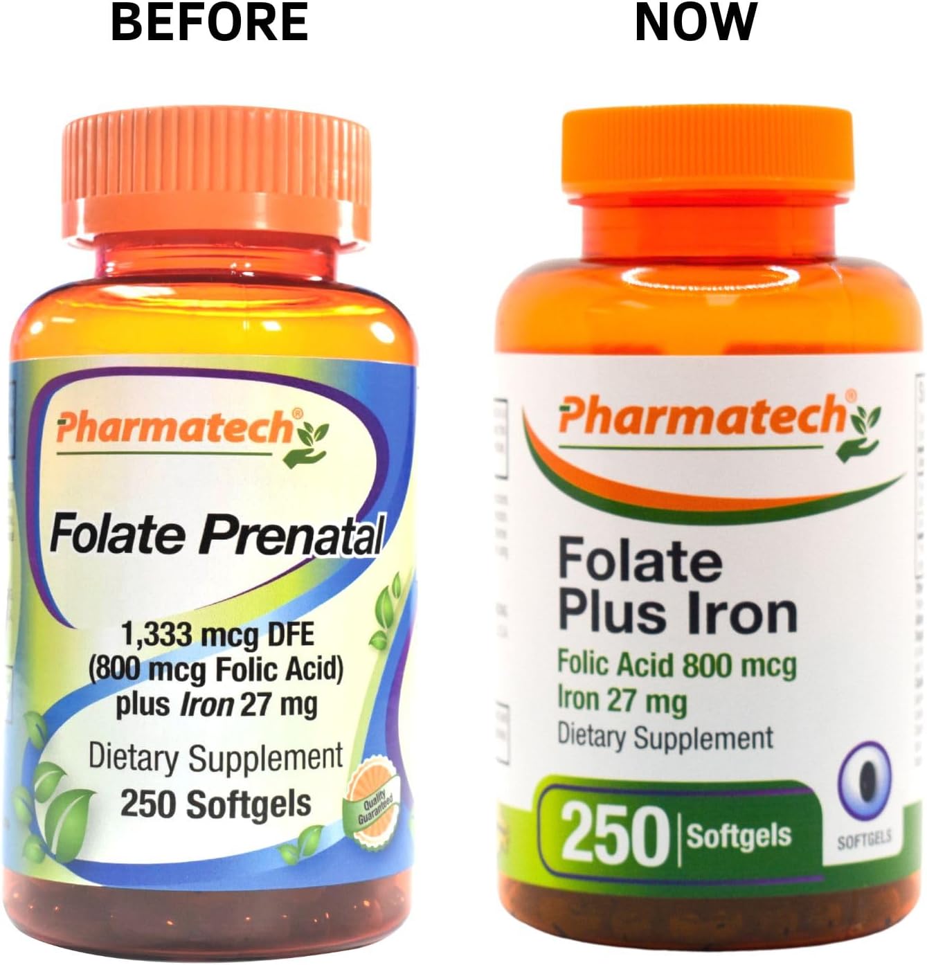 PHARMATECH Folic Acid 800 mcg Plus Iron 27 mg Supplement for Women, 250 Softgels - görsel 2