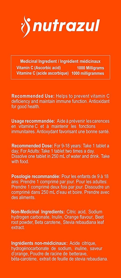 Nutrazul Vitamin C 1000mg Effervescent Tablets, 100 Count