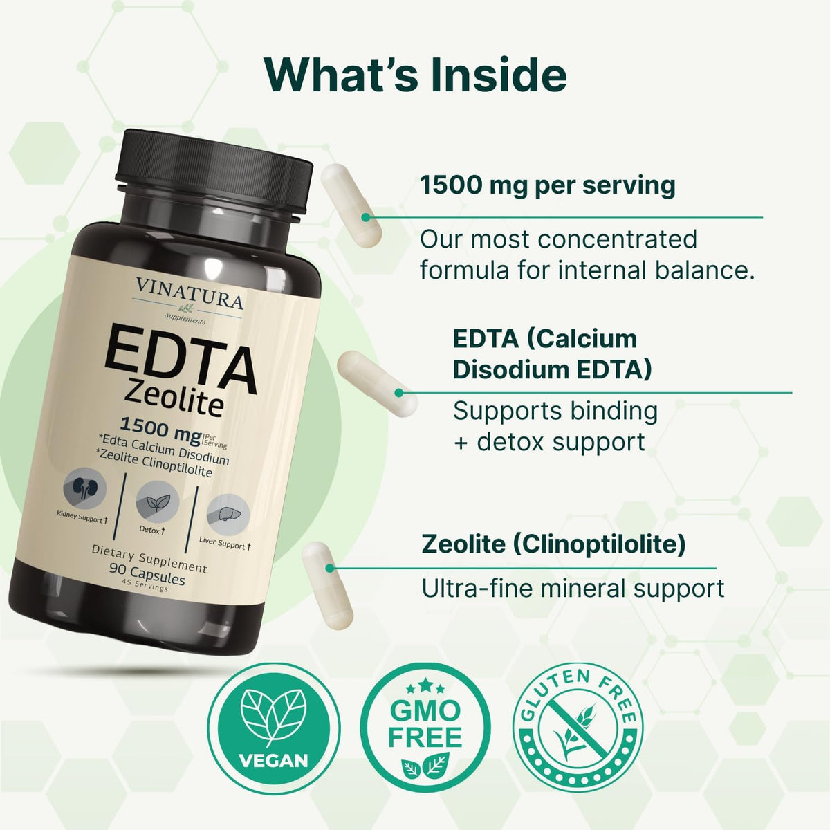 VINATURA EDTA Capsules – 1500mg per Serving, Liver Support with EDTA Calcium Disodium and Kale Extract (90 Capsules) - görsel 4