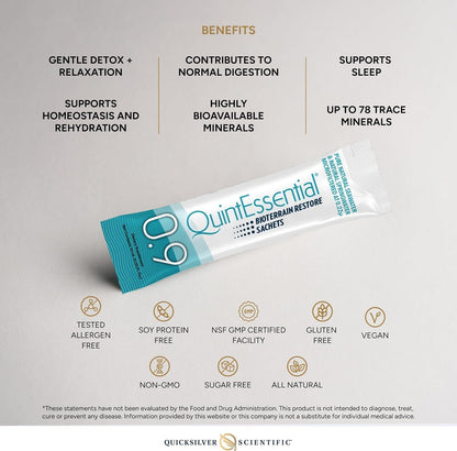 Quicksilver Scientific Quintessential 0.9 Sachets – Isotonic Mineral Hydration Supplement with Sea Water Minerals and Alpine Spring Water (30 Sachets)