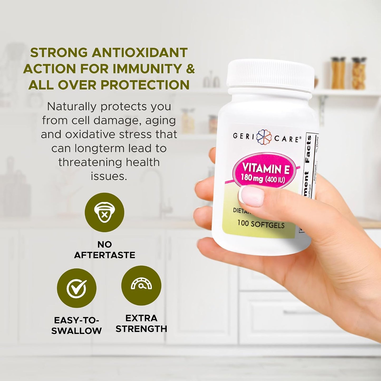 GeriCare High-Potency Vitamin E Capsules – 400 IU for Skin and Immune Support, 180 mg | 100 Count - görsel 4