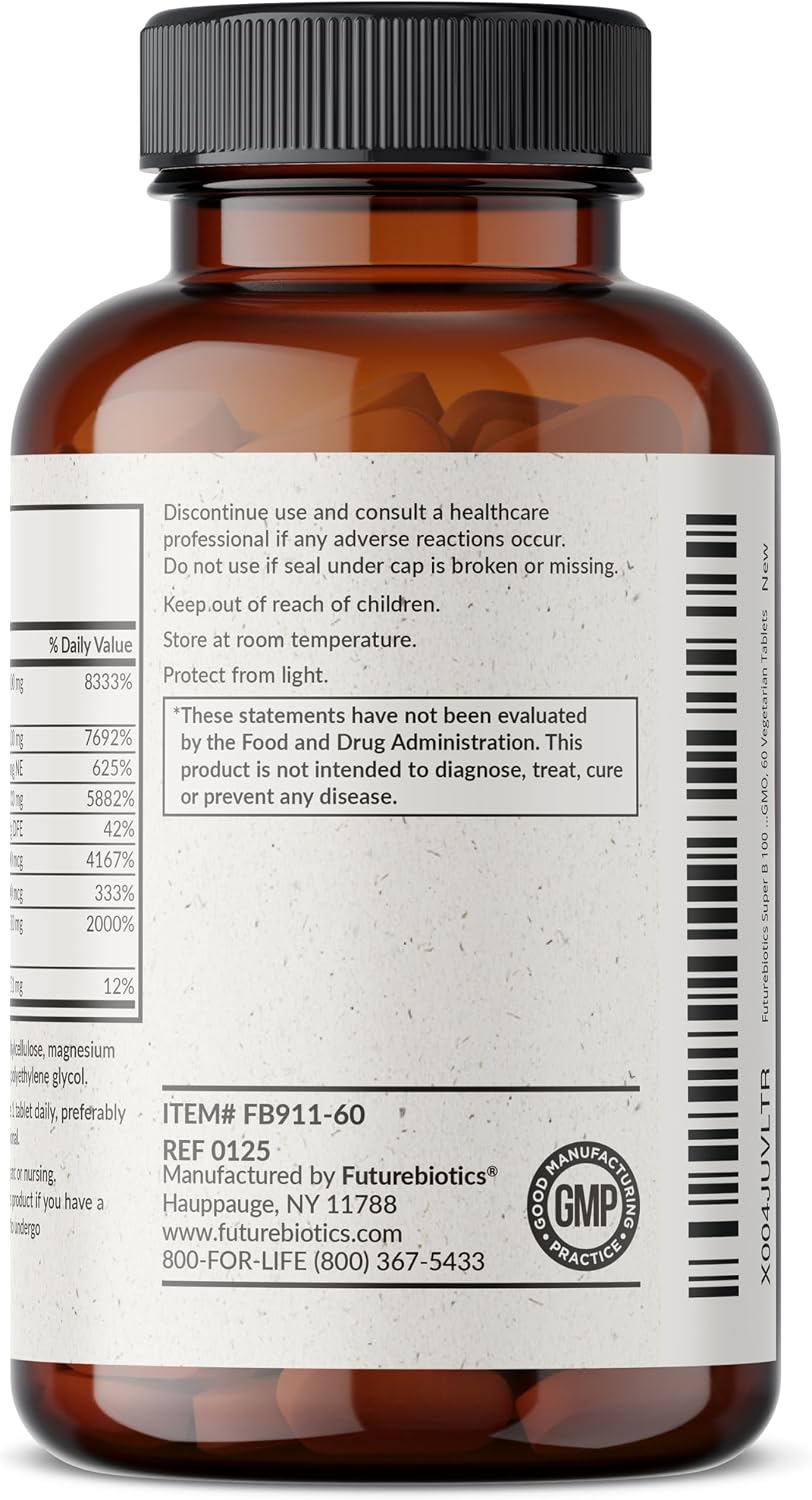 Futurebiotics Super B 100 Sustained Release Vitamin B Complex, Non-GMO, 60 Vegetarian Tablets - görsel 7