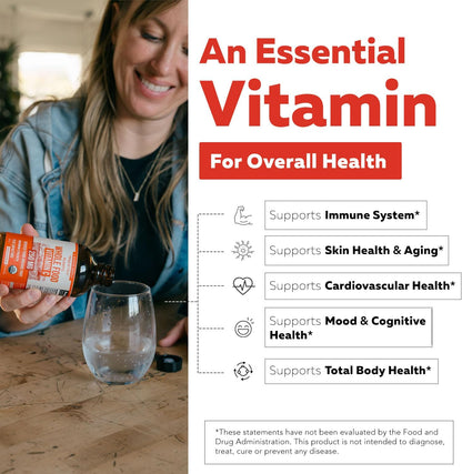 Organic Vitamin C Liquid – 250 mg | Whole Food Vitamin C Supplement from Fruit with Absorption Cofactors, Rutin & Citrus Bioflavonoids – Immune & Antioxidant Support, Total Health (96 Servings)