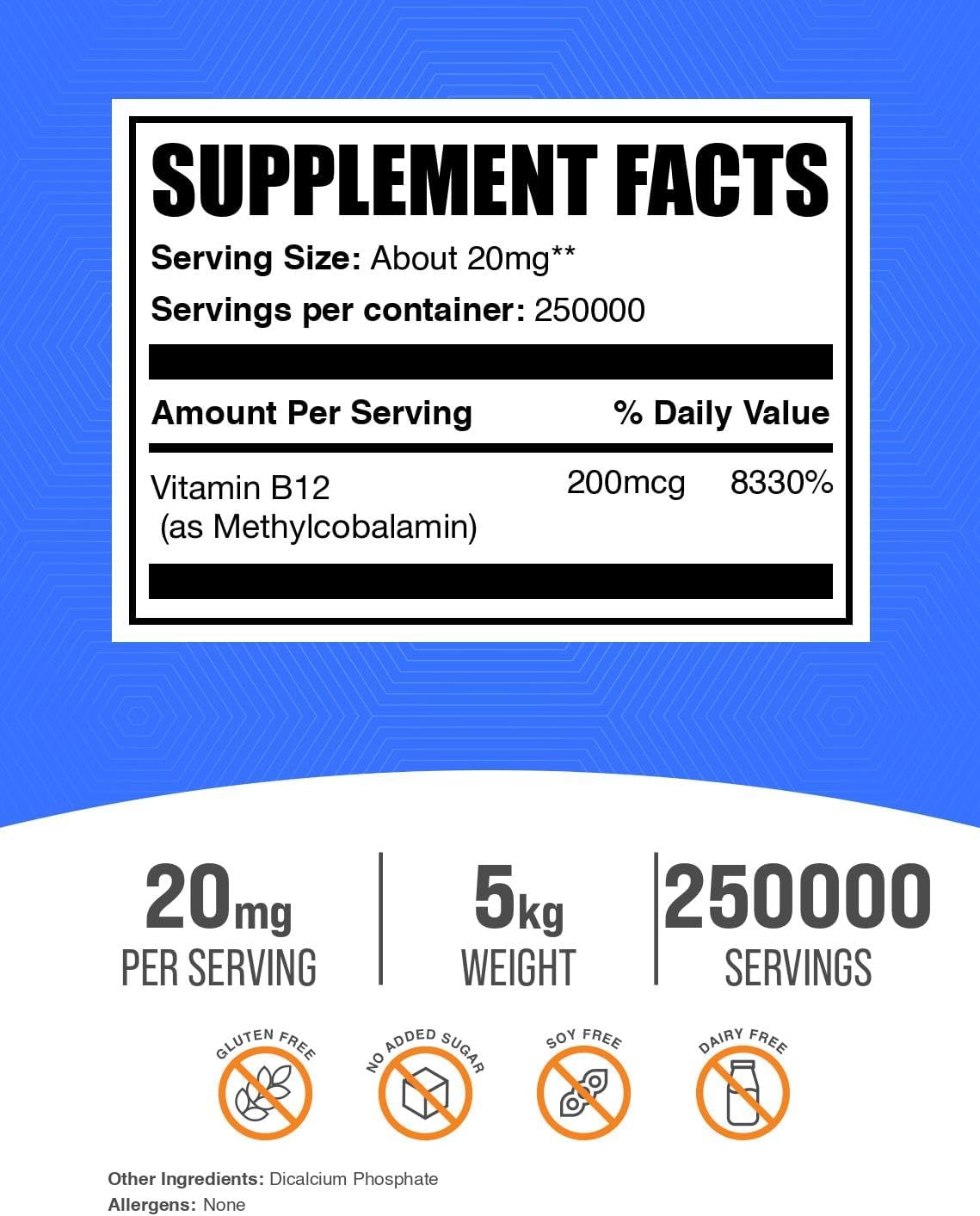 BulkSupplements.com Vitamin B12 Methylcobalamin Powder - 1% B12, 5 kg - görsel 2
