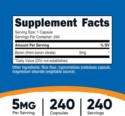 Nutricost Boron Capsules 5mg, 240 Vegetarian Capsules