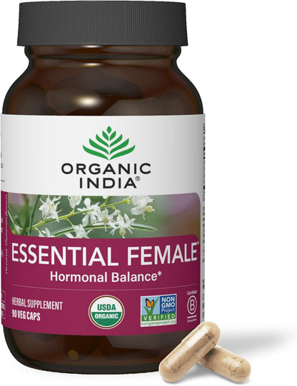 ORGANIC INDIA Essential Female Herbal Supplement – Hormonal Balance, Women’s Formula, Ayurvedic, 90 Capsules