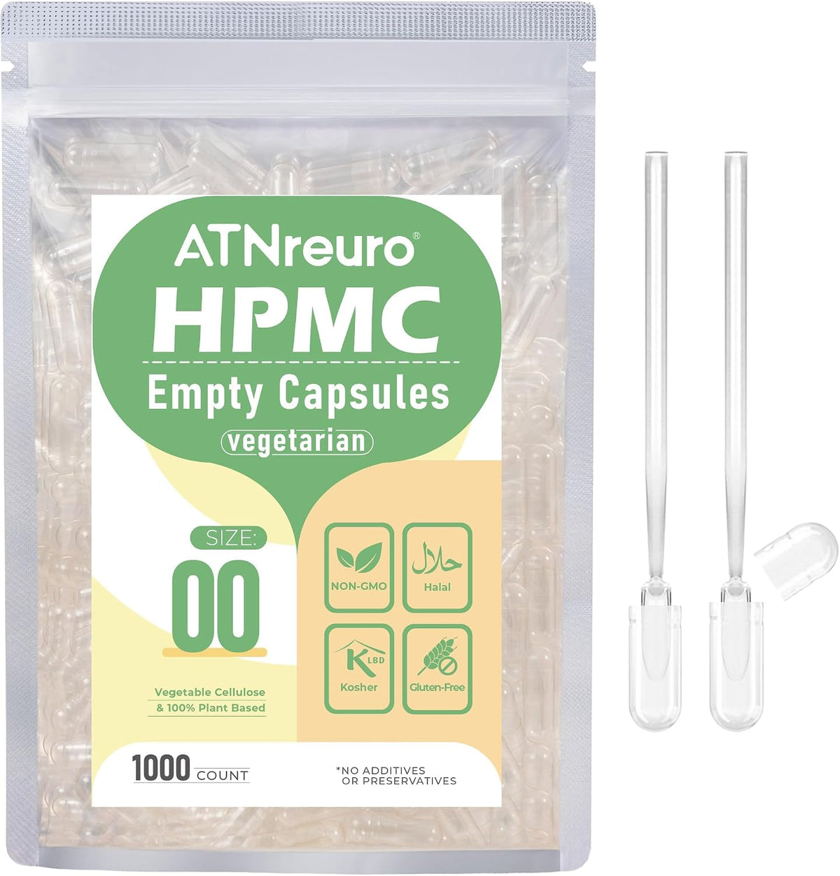 00 Empty Vegan Capsules with 2 Micro Spoons – 500 Count - görsel 9