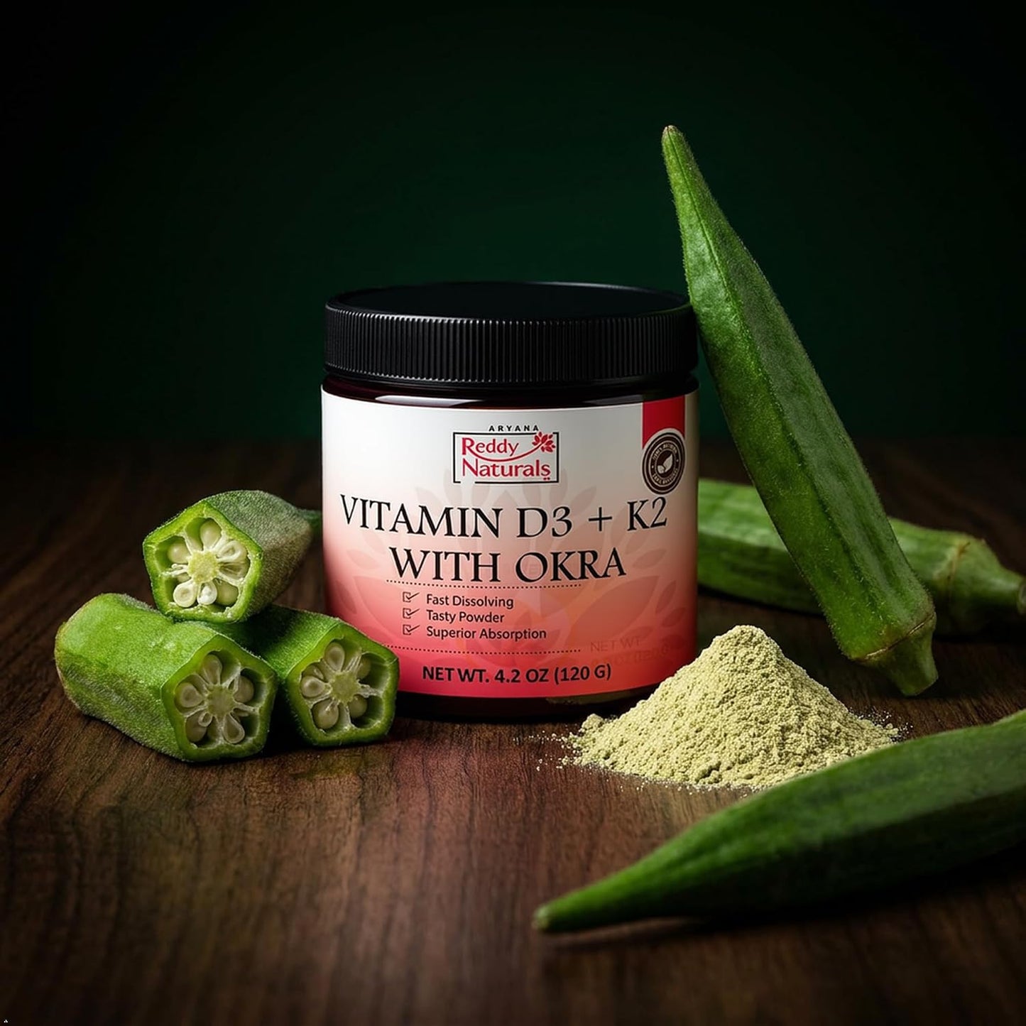 Reddy Naturals Vitamin D3 K2 MK7 Powder with Okra - 4000 IU + 100 mcg, 30 Servings - görsel 6