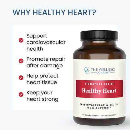 The Wellness Company Healthy Heart - Cardiovascular Support, Nitric Oxide Production & Healthy Cholesterol Levels | 60 Capsules (30 Day Supply)