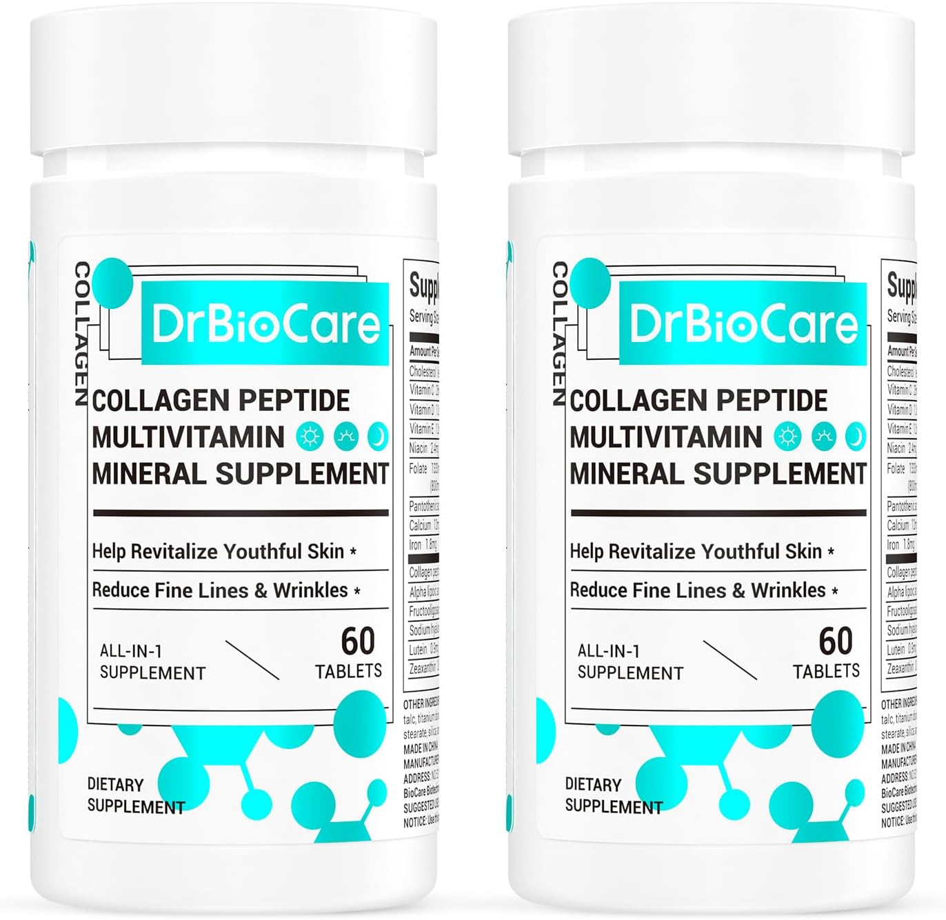 DrBioCare Collagen Peptides Beauty Supplement for Women - Vitamin D3, Probiotics, B Complex, Vitamin E - 120 Tablets - görsel 1