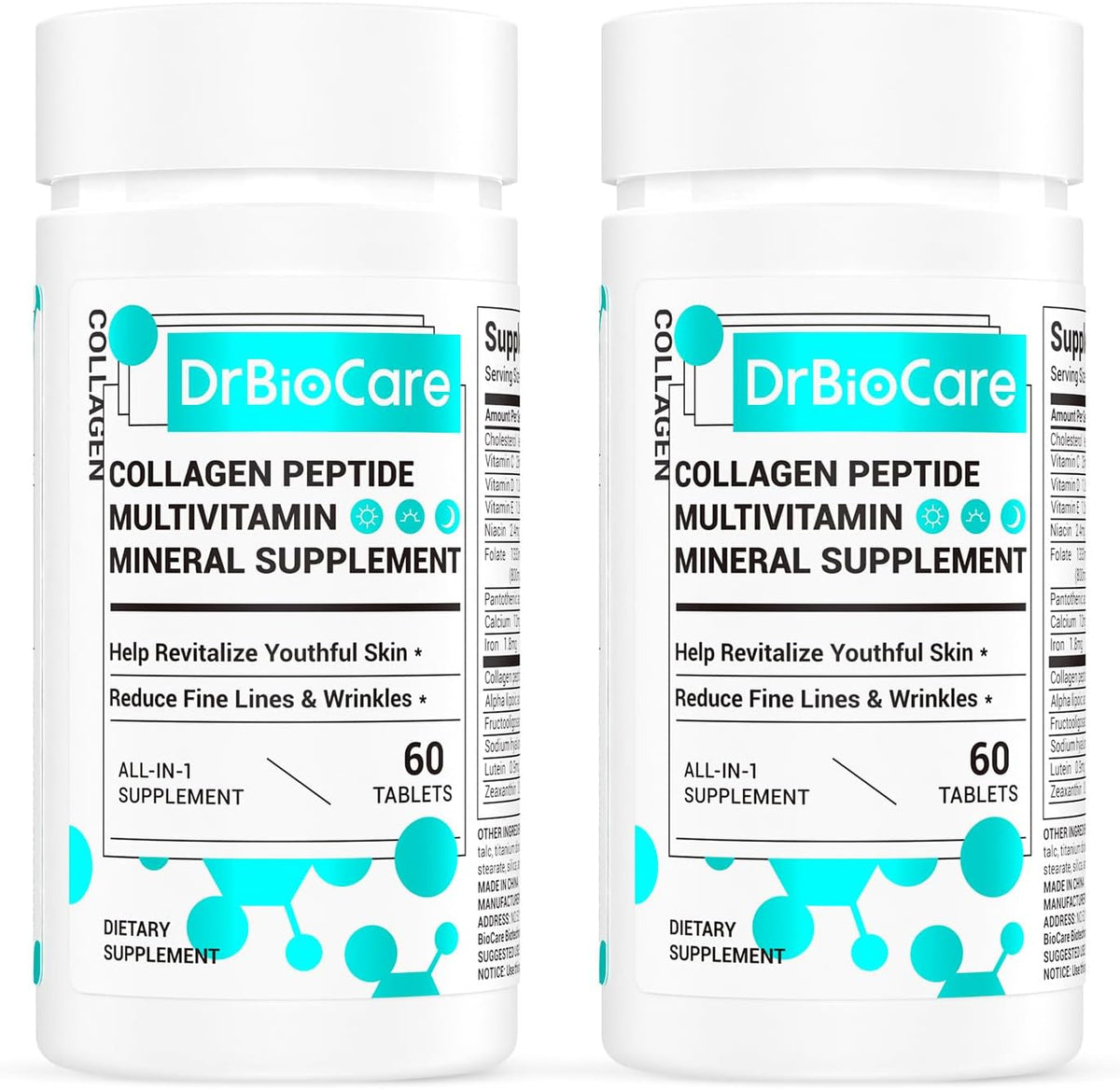 DrBioCare Collagen Peptides for Women, Beauty Vitamin and Mineral Supplement, Contains Vitamin D3, Probiotics, Vitamin B Complex, Vitamin E - 120 Tablets - görsel 1