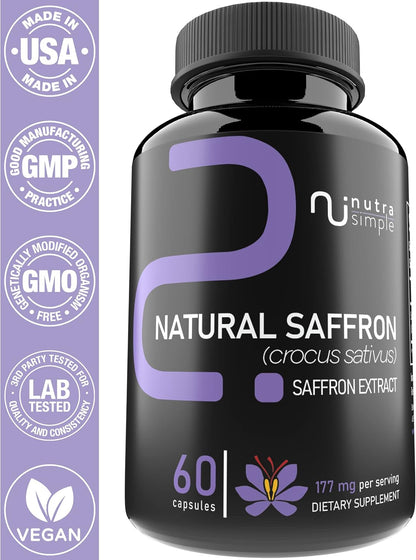 Saffron Supplements 177mg, Pure Saffron Extract – Natural Mood and Energy Support for Women and Men