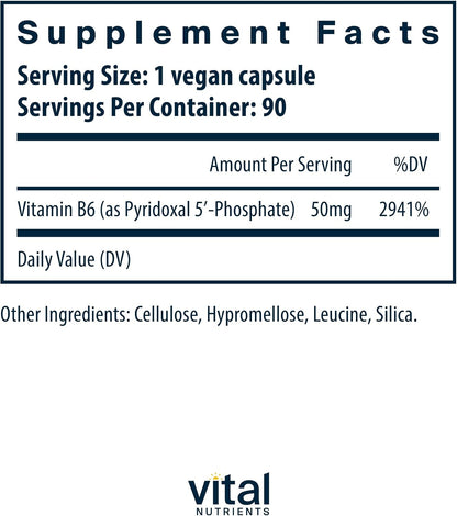 Vital Nutrients Pyridoxal-5 Phosphate - Activated Vitamin B6 - 90 Capsules