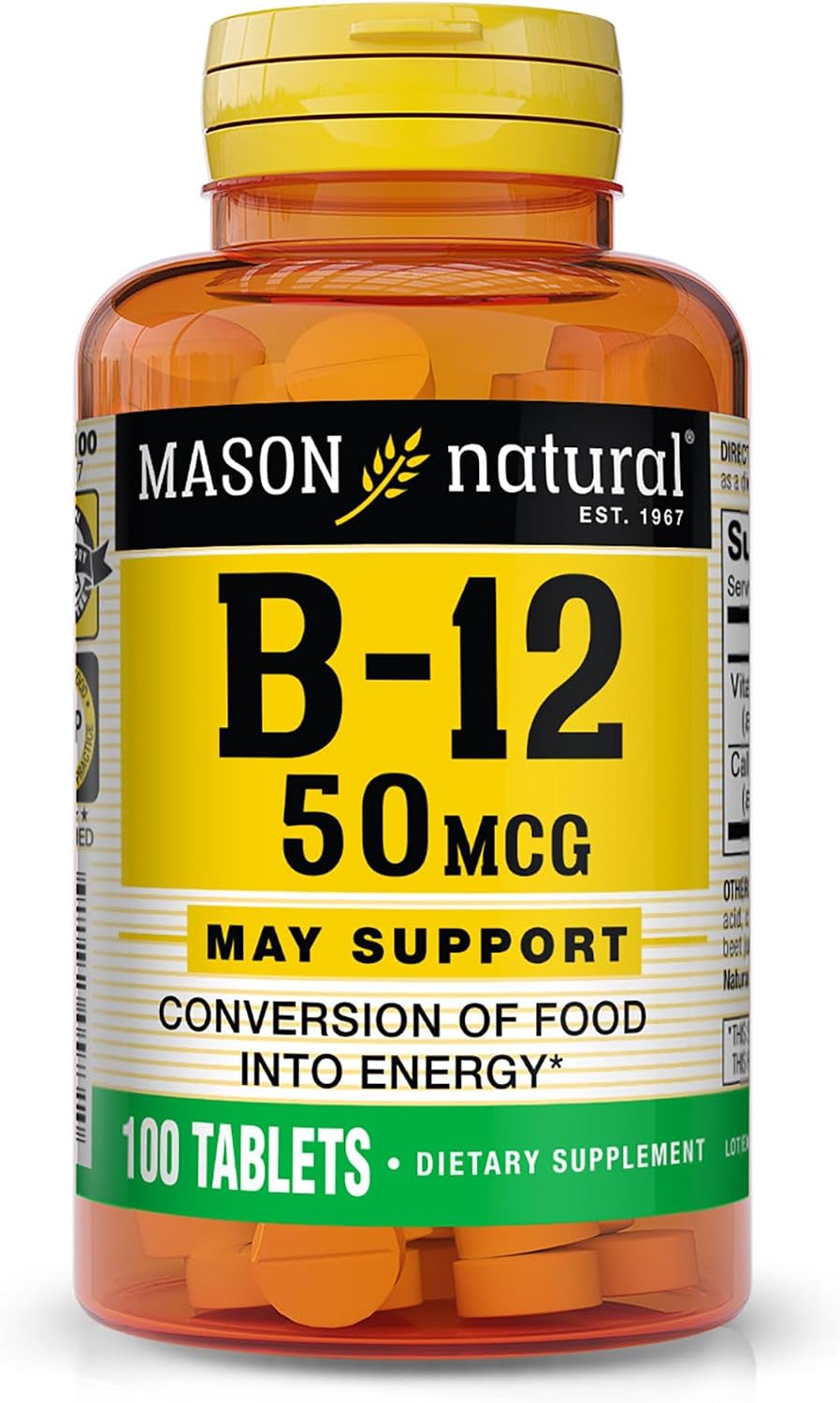 MASON NATURAL Vitamin B12 50 mcg with Calcium, 100 Tablets - görsel 1
