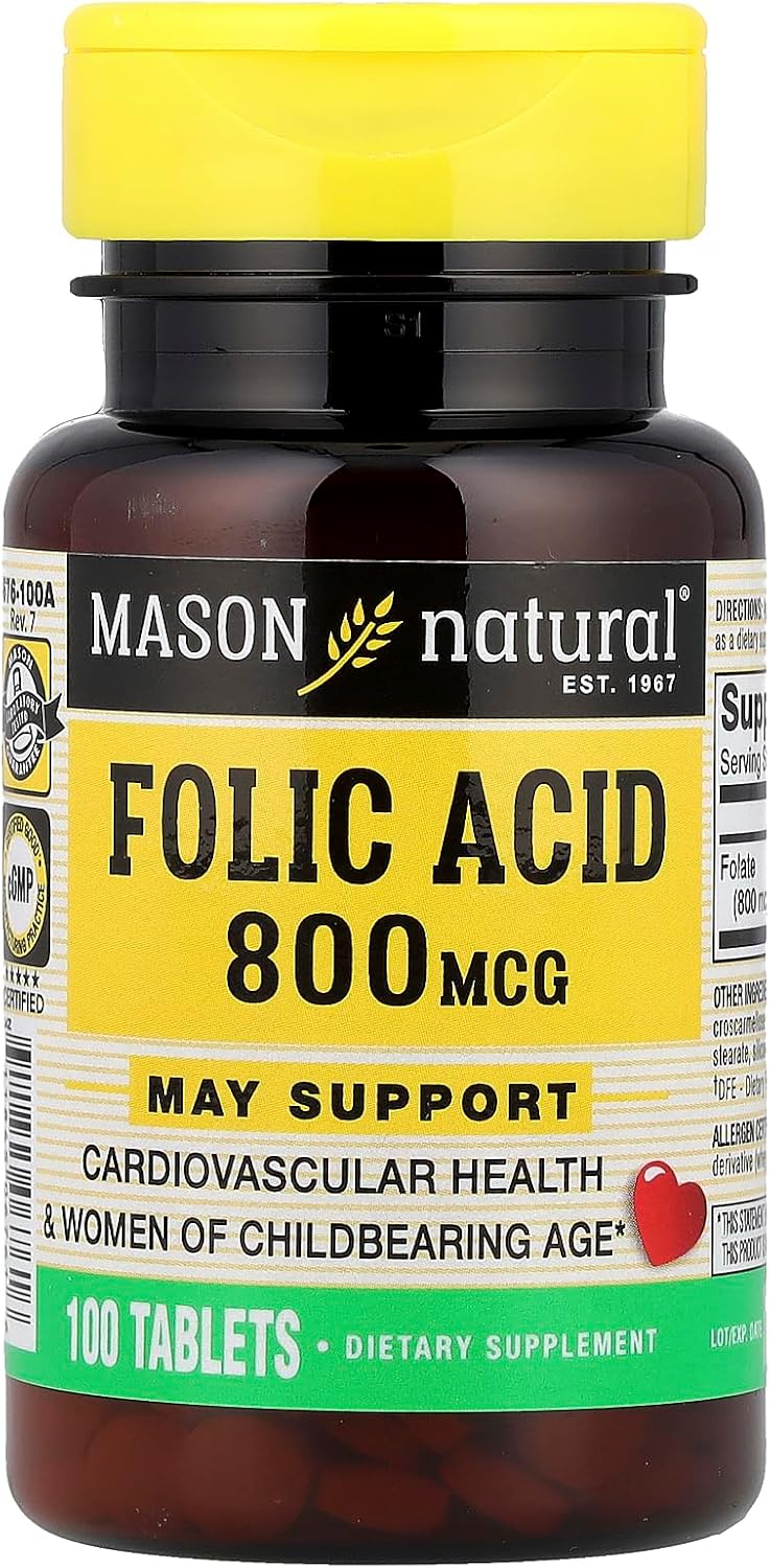 Mason Natural Folic Acid Tablets, 0.8 mg (800 mcg), 100 Tablets - görsel 1