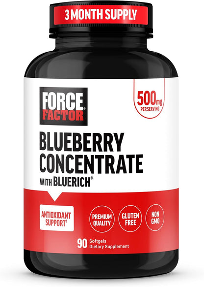 Force Factor Blueberry Concentrate Antioxidants Food Supplement, 90 Soft gel capsules