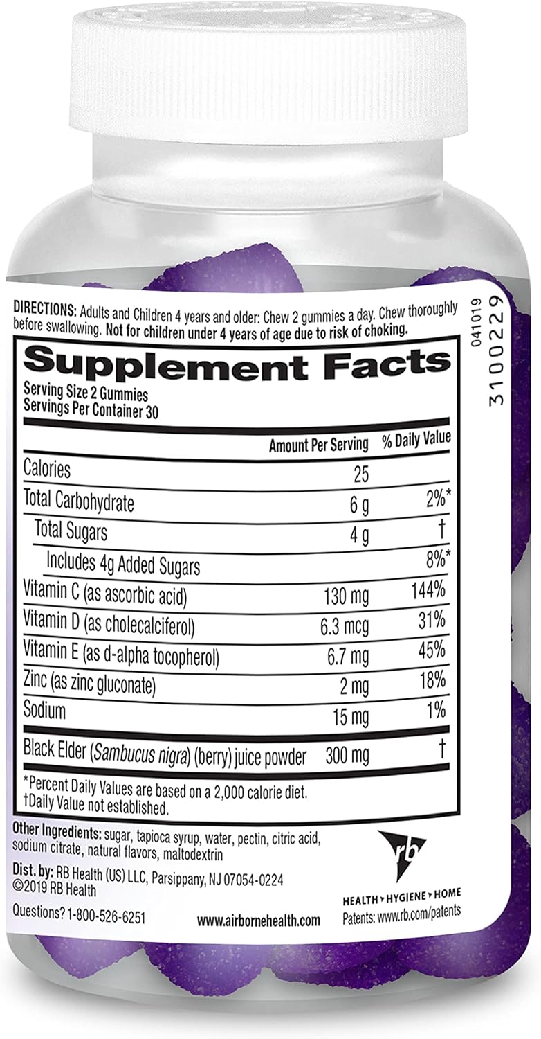 Airborne Elderberry + Zinc & Vitamin C Gummies for Adults, Immune Support, 60 Gummies - görsel 9