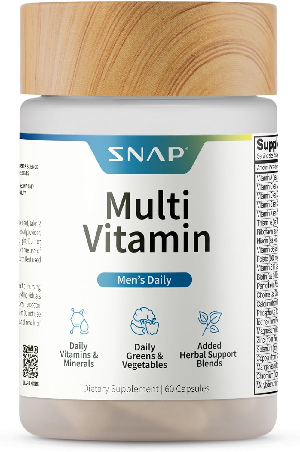 Snap Supplements Men's Multivitamin – Daily Vitamins and Minerals for Energy and Immune Support, 60 Capsules - görsel 1
