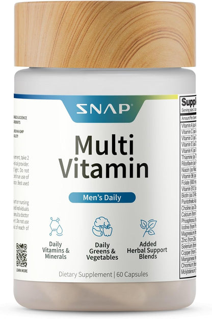 Snap Supplements Men's Multivitamin – Daily Vitamins and Minerals for Energy and Immune Support, 60 Capsules