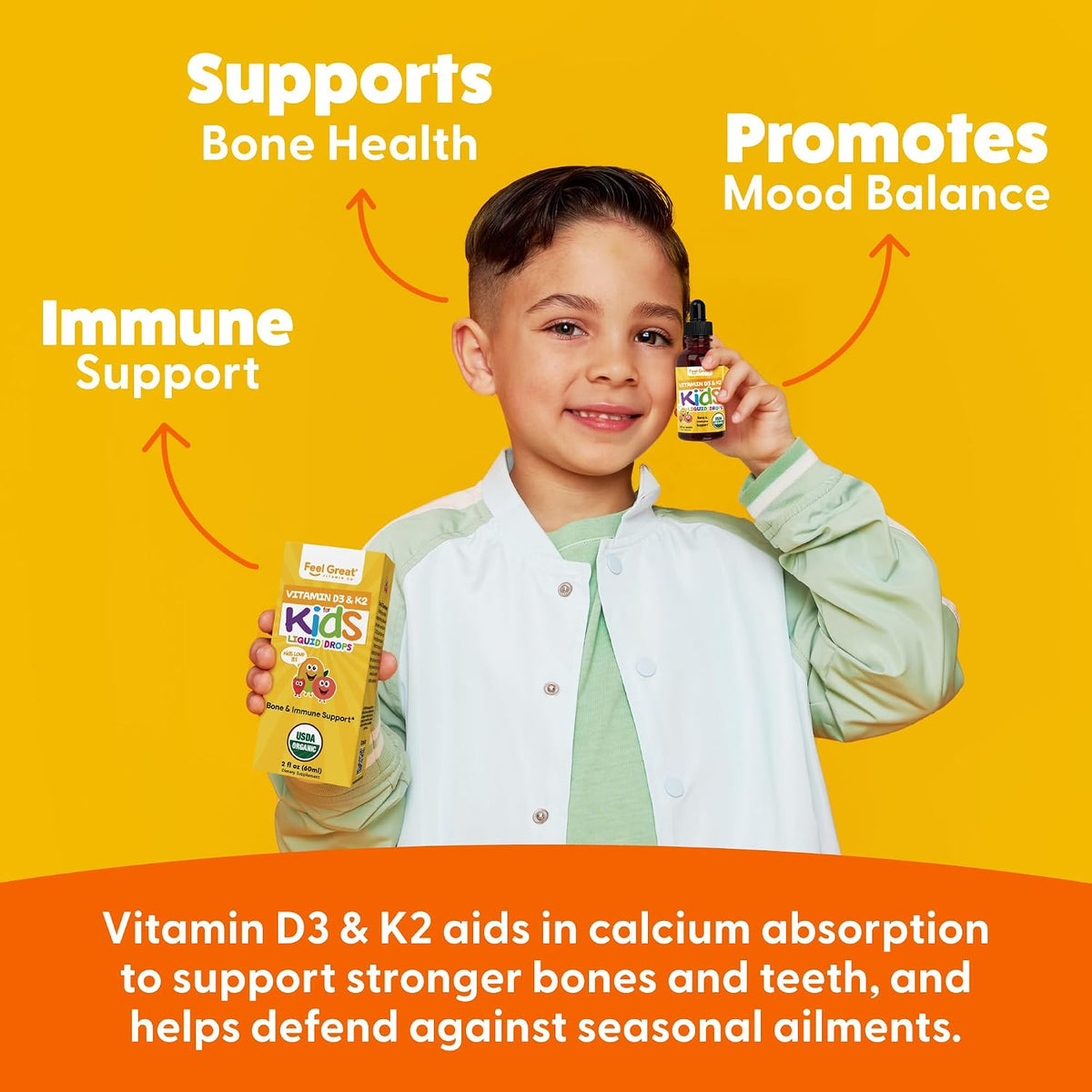 Feel Great USDA Organic Liquid Vitamin D Drops for Infants & Toddlers with K2, 2 oz - görsel 8