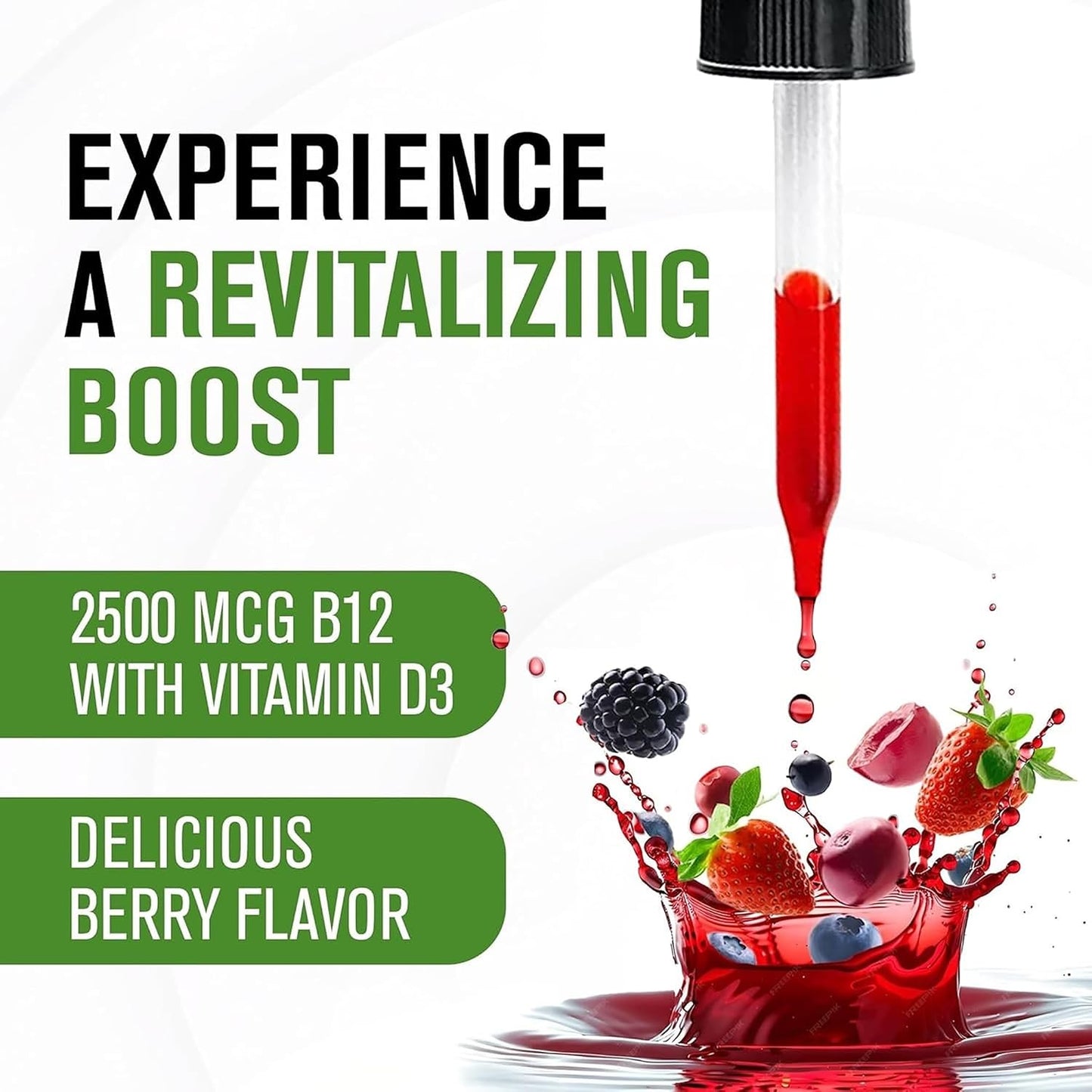 NaturalSlim Metab-12 Liquid B12 with Vitamin D - Methylcobalamin 2500 mcg Sublingual Drops, Berry Flavour, 30 ml - görsel 3