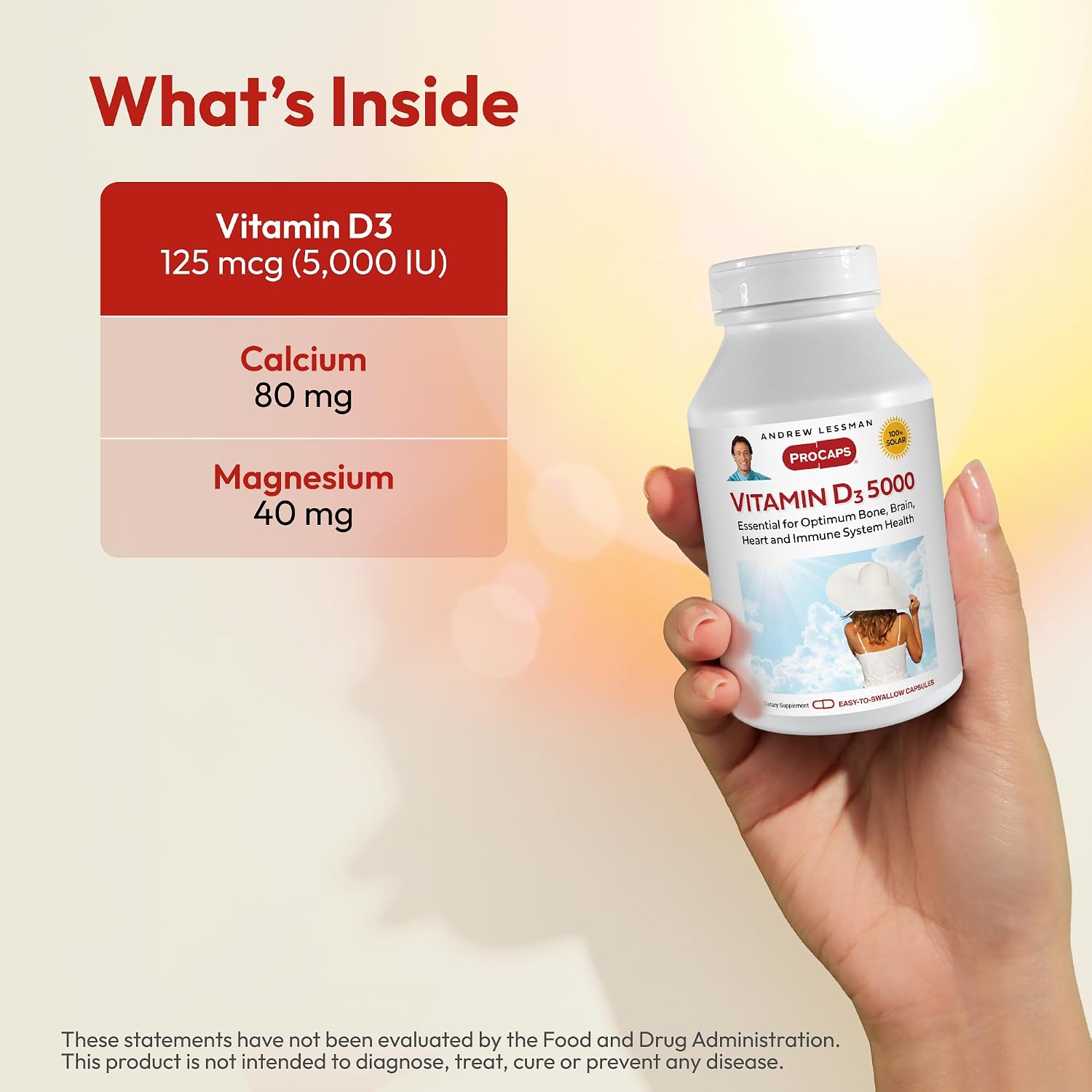 ANDREW LESSMAN Vitamin D3 5000 IU 180 Capsules – High Potency, Supports Calcium Absorption, Bone Health & Immune Function - görsel 3