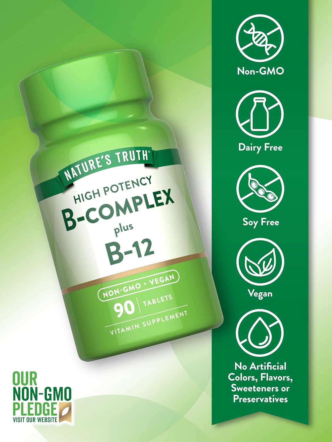 Nature's Truth Vitamin B Complex for Women & Men | Plus B12 | 90 Tablets | High Strength | Vegan and Non-GMO Supplement - görsel 3