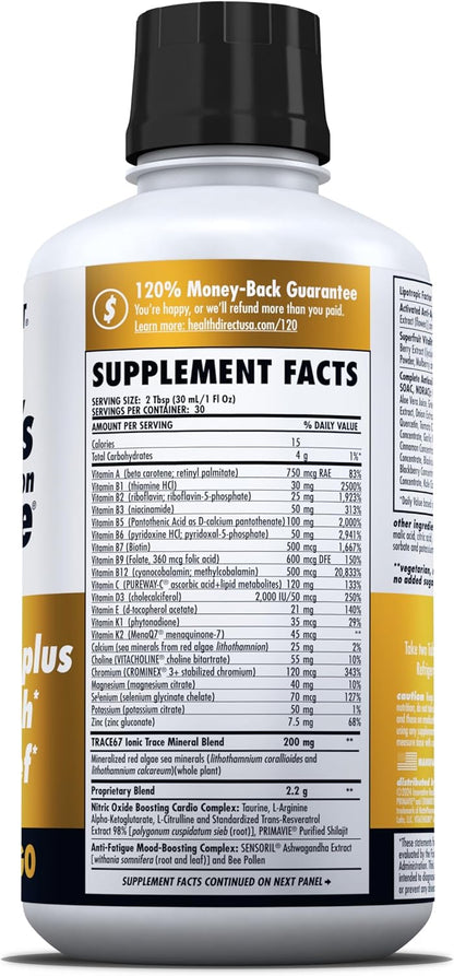 HEALTH DIRECT Nature's Optimal Nutrition Energise Liquid Multivitamin Superfood – Peach Mango, 30 Servings