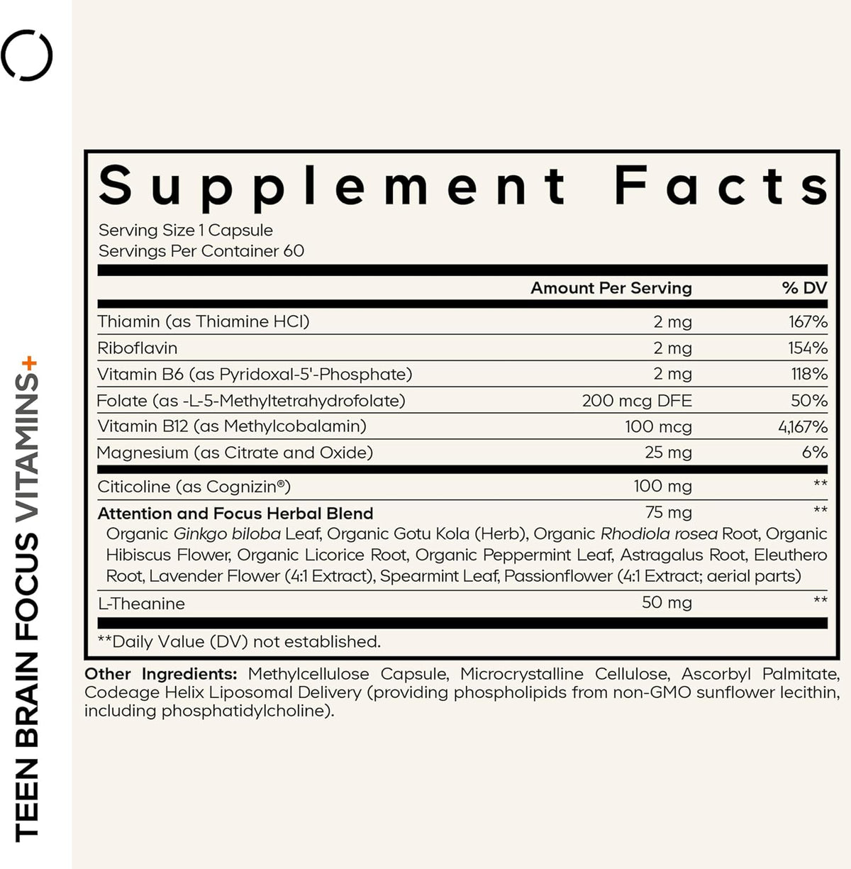 Codeage Teen Brain Focus Vitamins+ - Liposomal Brain Supplement for Teens (60 Capsules) - görsel 2