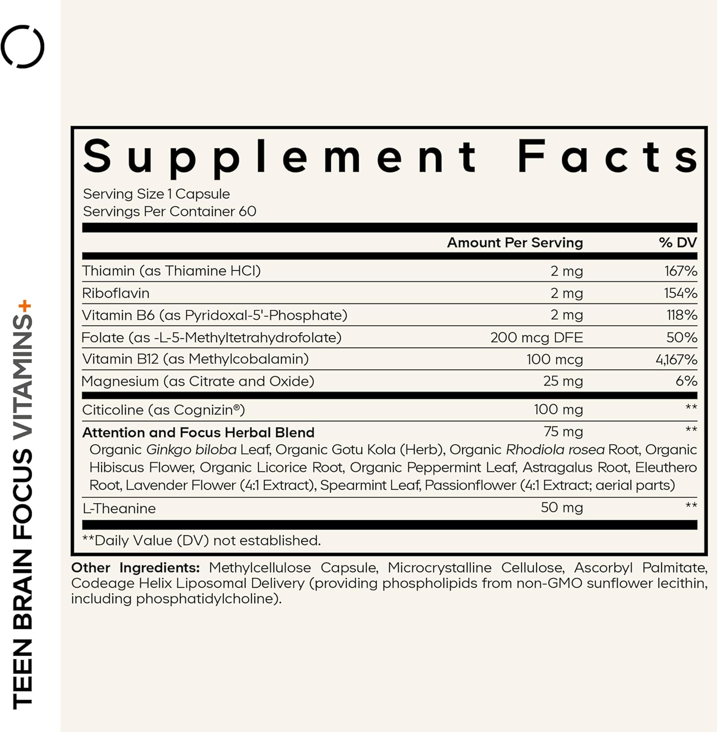Codeage Teen Brain Focus Vitamins+ - Liposomal Brain Supplement for Teens (60 Capsules) - görsel 2