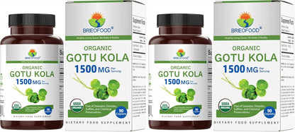 Brieofood Organic Gotu Kola 1500mg, 45 Servings, Vegetarian, Gluten-free, 90 Vegetarian Tablets