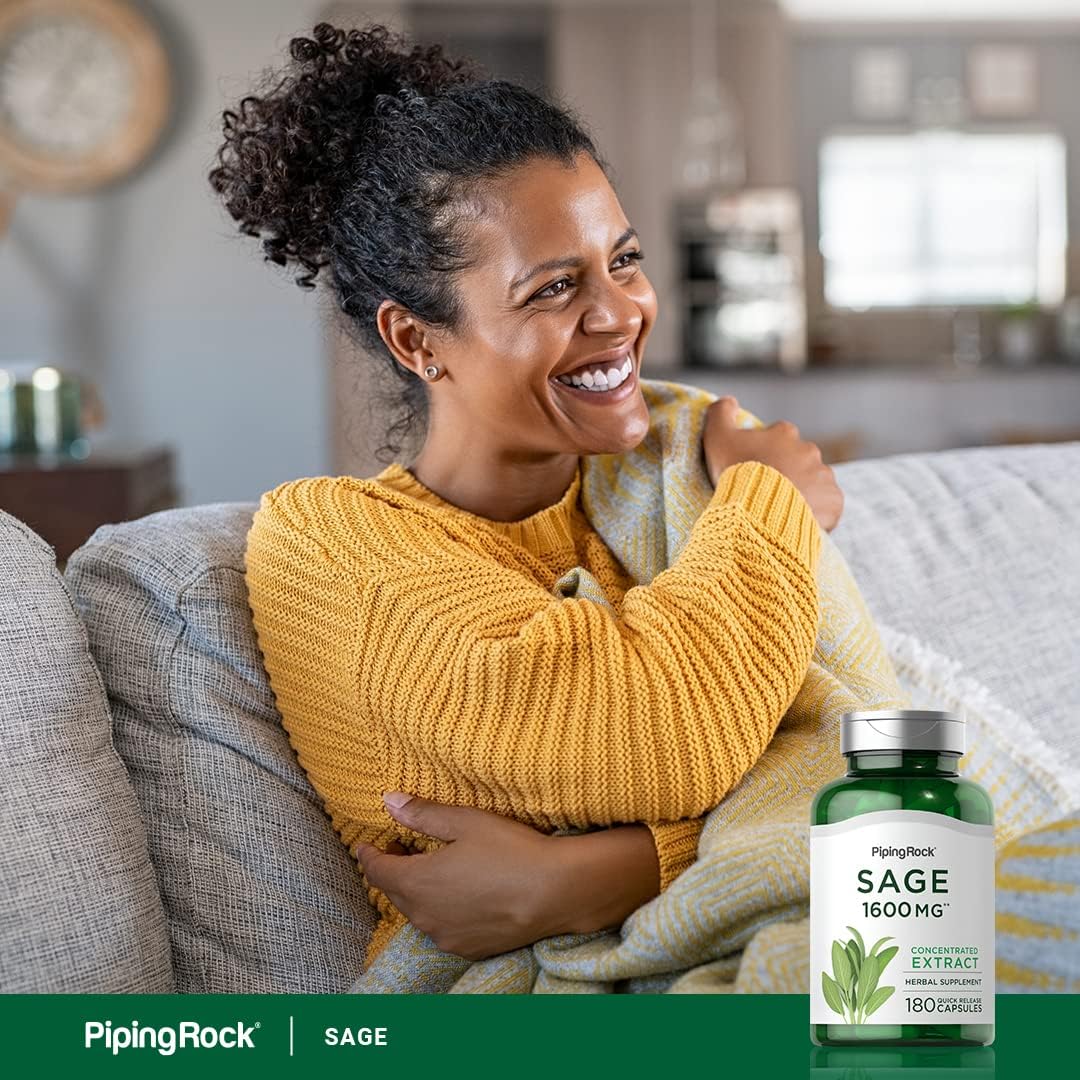 Piping Rock Sage Supplement, 180 Capsules, Concentrated Herbal Extract, Non-GMO & Gluten-free - görsel 6