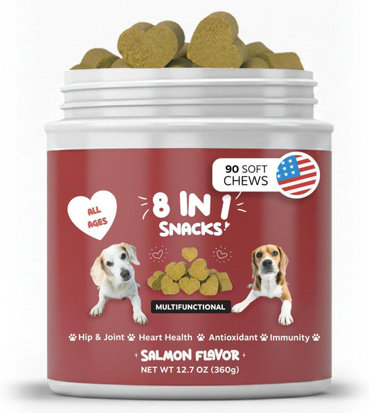 8-in-1 Multivitamin for Dogs with Glucosamine & Omega Fish Oil – Salmon Flavour – 90 Chews