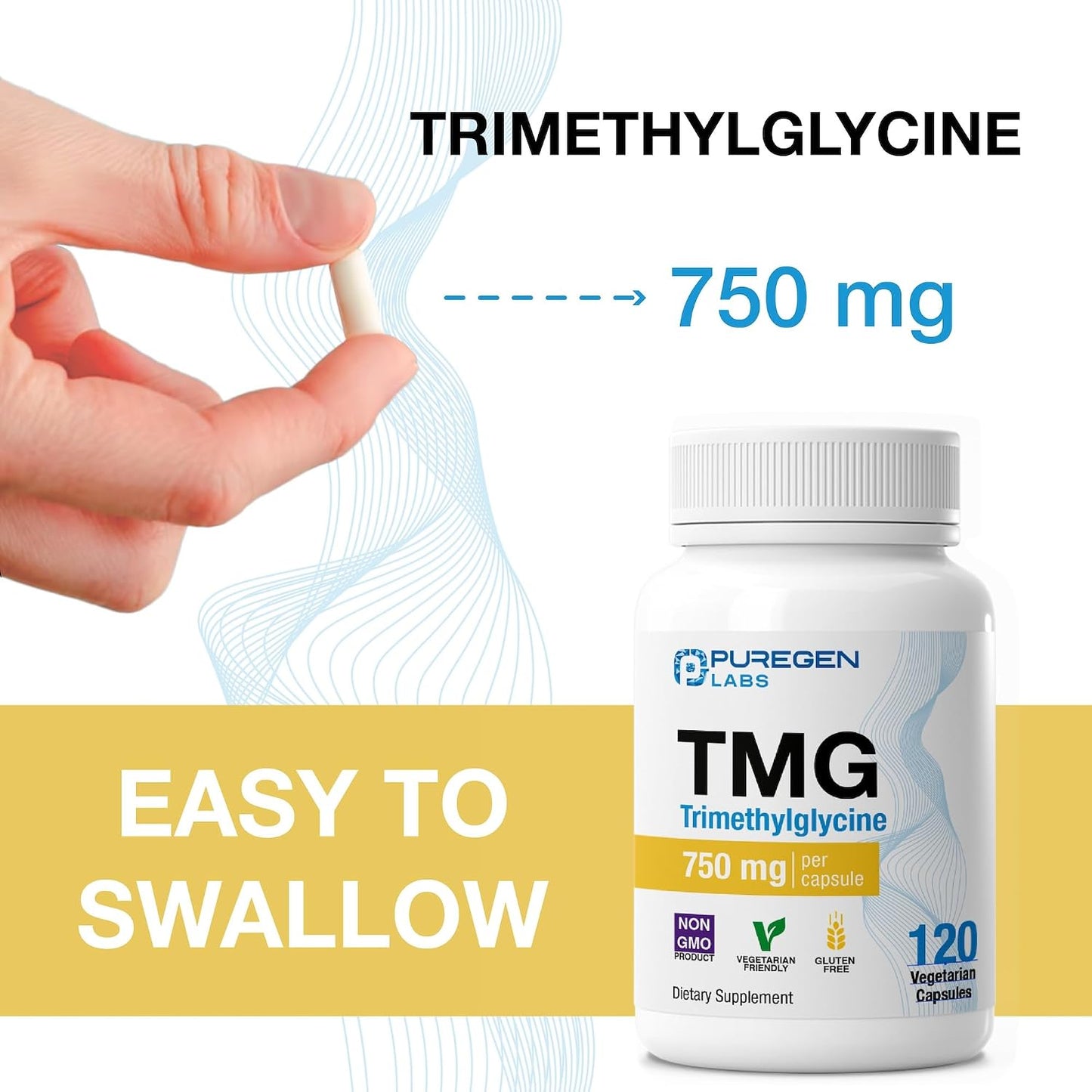 Puregen Labs TMG 750 mg – High Potency Trimethylglycine Supplement – Supports Normal Homocysteine Metabolism – Non-GMO, Gluten & Dairy-free – 60 Vegetarian Capsules - görsel 6
