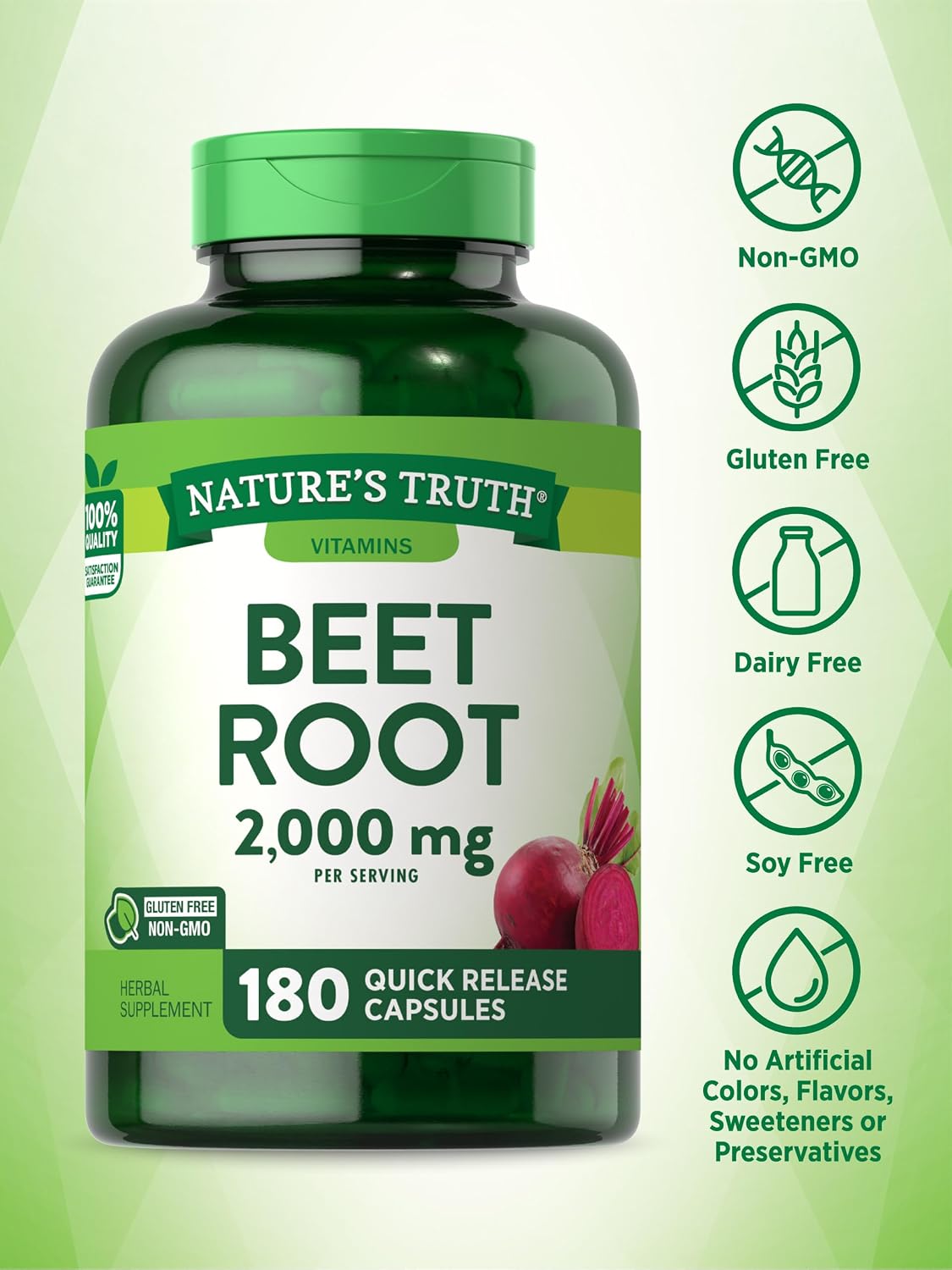 Nature's Truth Beet Root Capsules | 2,000mg | 180 Capsules | Non-GM and Gluten-free Supplement - görsel 3