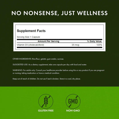 Swanson Vitamin D3 1000 IU - 250 Soft Capsules - Bone Health, Immune Support & Muscle Function Food Supplement