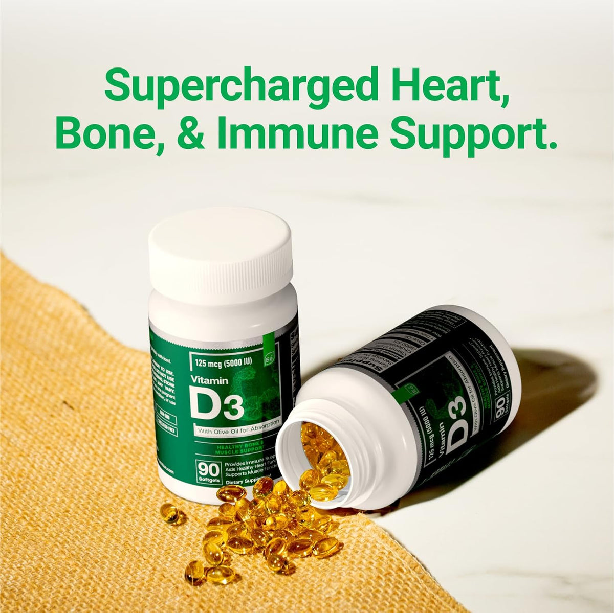 Essential Elements Vitamin D3 5000 IU – Soft gel capsules with Olive Oil – Bone, Muscle and Immune Support – 90 Soft gel capsules - görsel 4