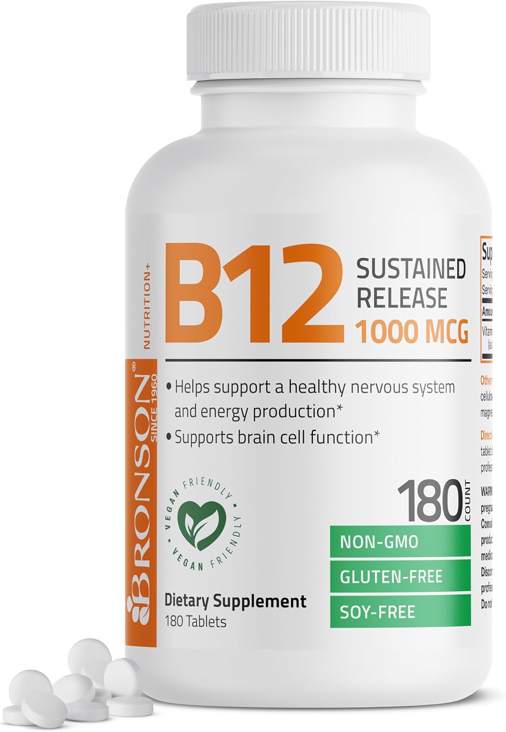 Bronson Vitamin B12 1000 mcg Sustained Release Tablets – Non-GMO, Vegan, 250 Count - görsel 9