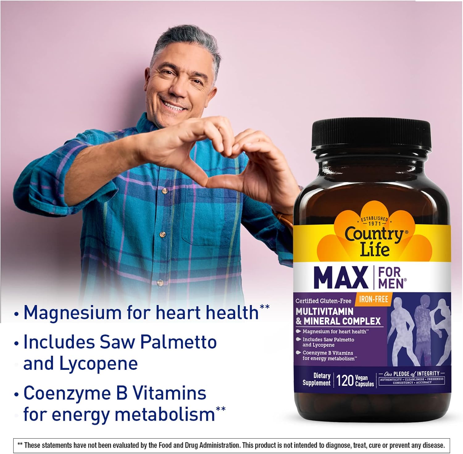 Country Life Max for Men - Multivitamin and Mineral Complex, Iron-Free - 120 Vegetarian Capsules - görsel 3