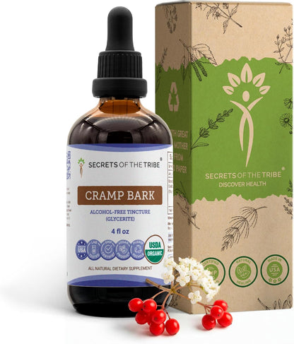 Secrets of the Tribe Cramp Bark USDA Organic - Alcohol-Free Extract, High-Potency Herbal Drops (120 ml)