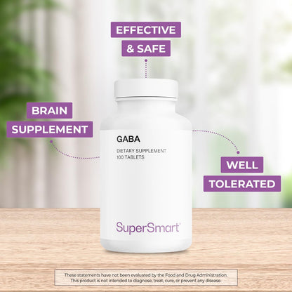 Supersmart - GABA 750mg per Day (High Strength) - Gamma-Aminobutyric Acid Supplement | Non-GM & Gluten-free - 100 Tablets
