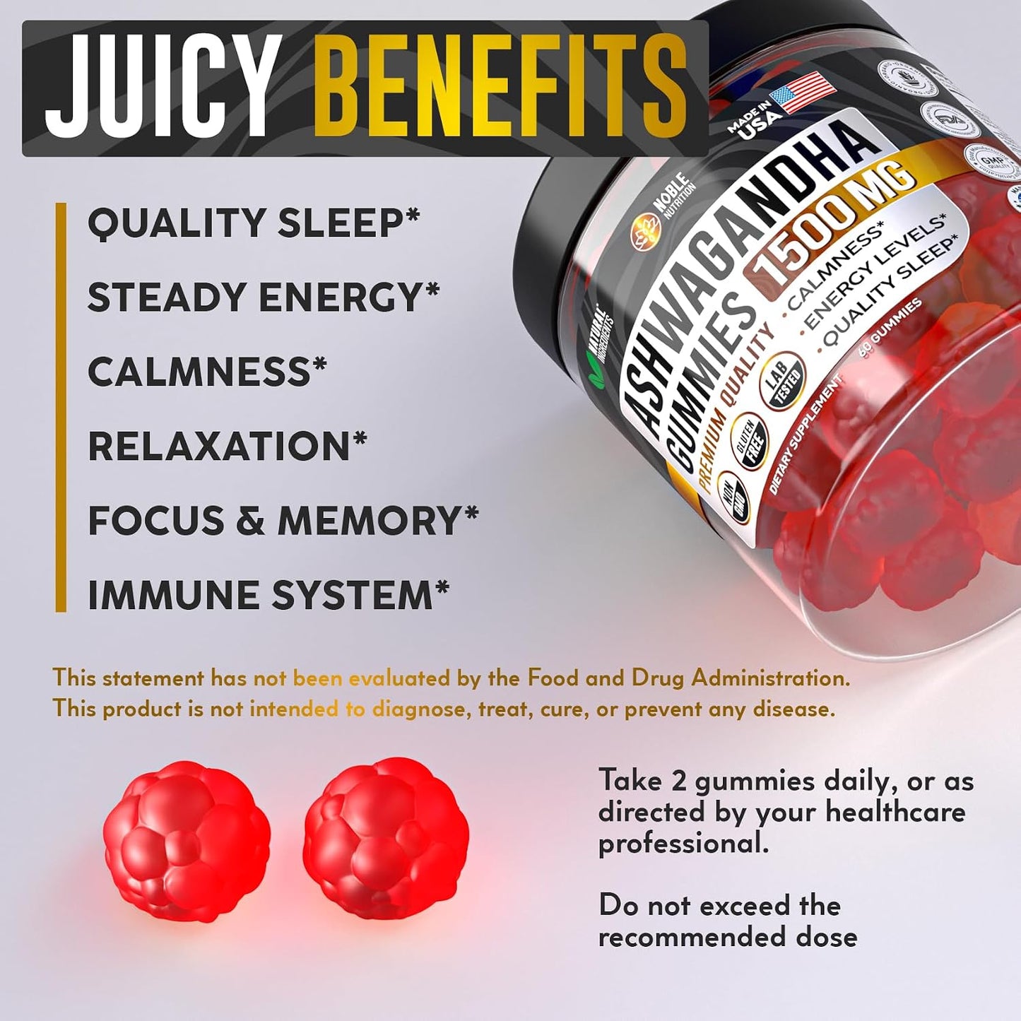 Ashwagandha Gummies - Pure Root Extract 1500 mg with 5-HTP & L-Tyrosine - 55 Gummies - görsel 3