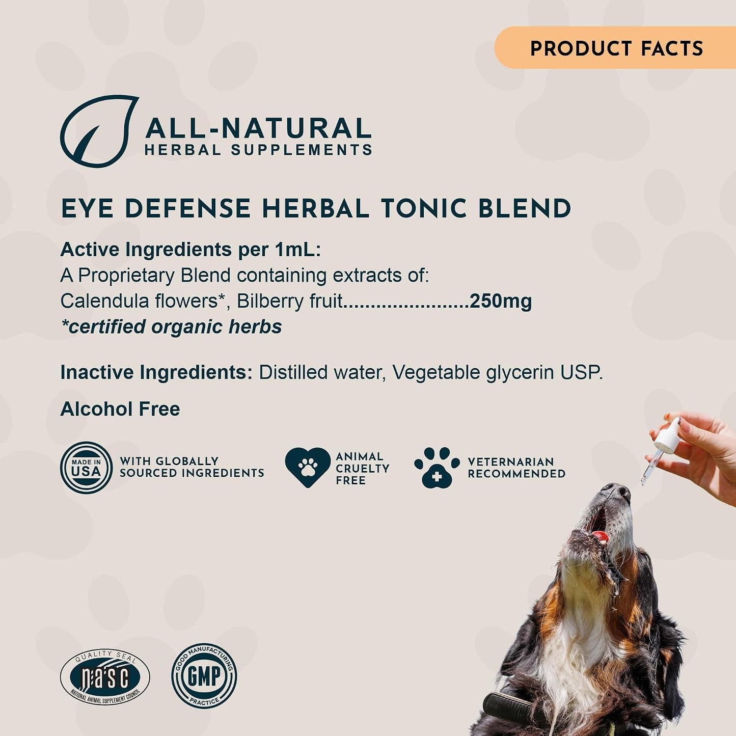 Eye Defence Support for Dogs & Cats, 60 ml - Certified Organic Bilberry & Calendula Herbal Blend, Alcohol-Free - görsel 7