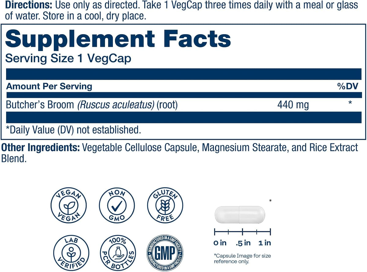 SOLARAY True Herbs Butcher's Broom 440mg - Non-GMO, Vegan, Gluten Free, 100 VegCaps - görsel 2
